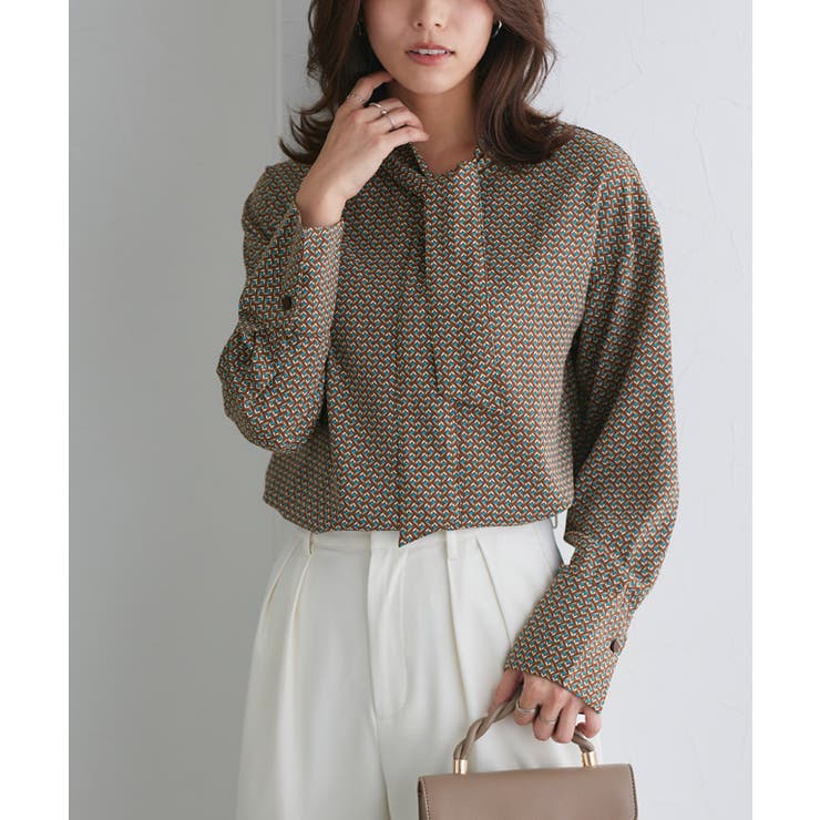 幾何学柄タイブラウス ブラウス 幾何学柄[品番：PRTW0005155]｜Pierrot