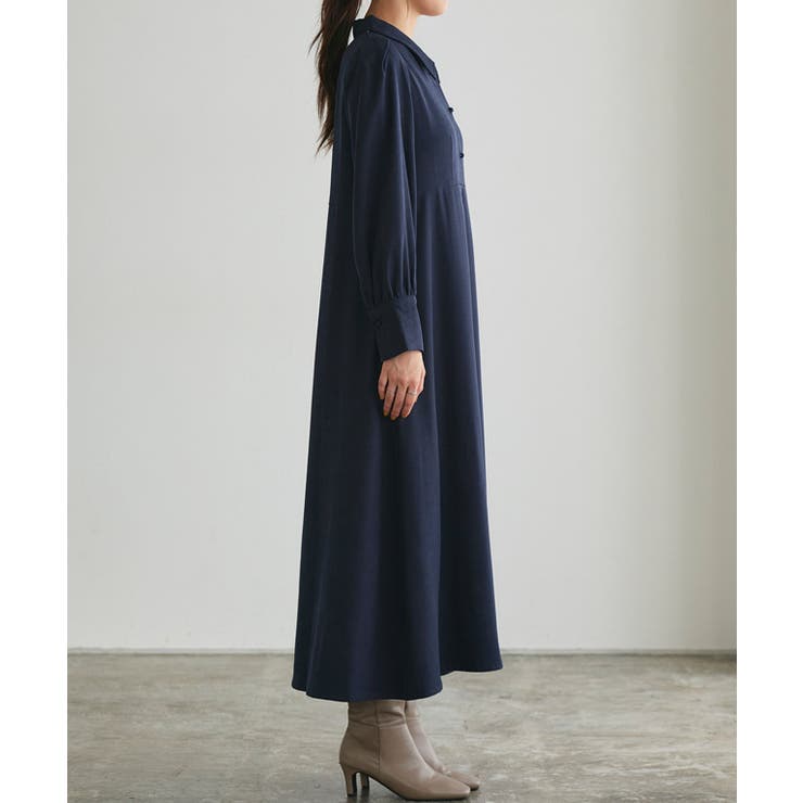 定価約8万 エストネーション ベルテッドドレスコート 38 フレア くるみボタン 襟付きクルミボタンフレアワンピース クルミボタン ワンピース[品番