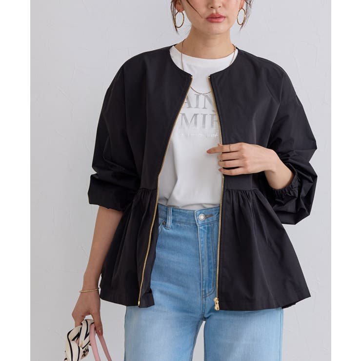 ブラック | ヘムフレアノーカラーブルゾン ブルゾン ヘムフレア | Pierrot