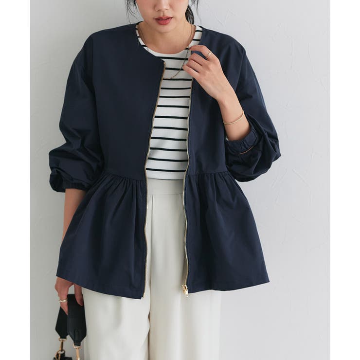 ネイビー | ヘムフレアノーカラーブルゾン ブルゾン ヘムフレア | Pierrot