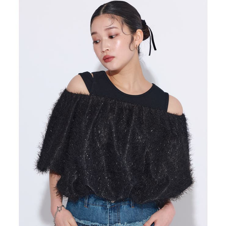 ブラック | [ECLAM]タンク付きオフショルプルオーバー プルオーバー タンクトップ | Pierrot