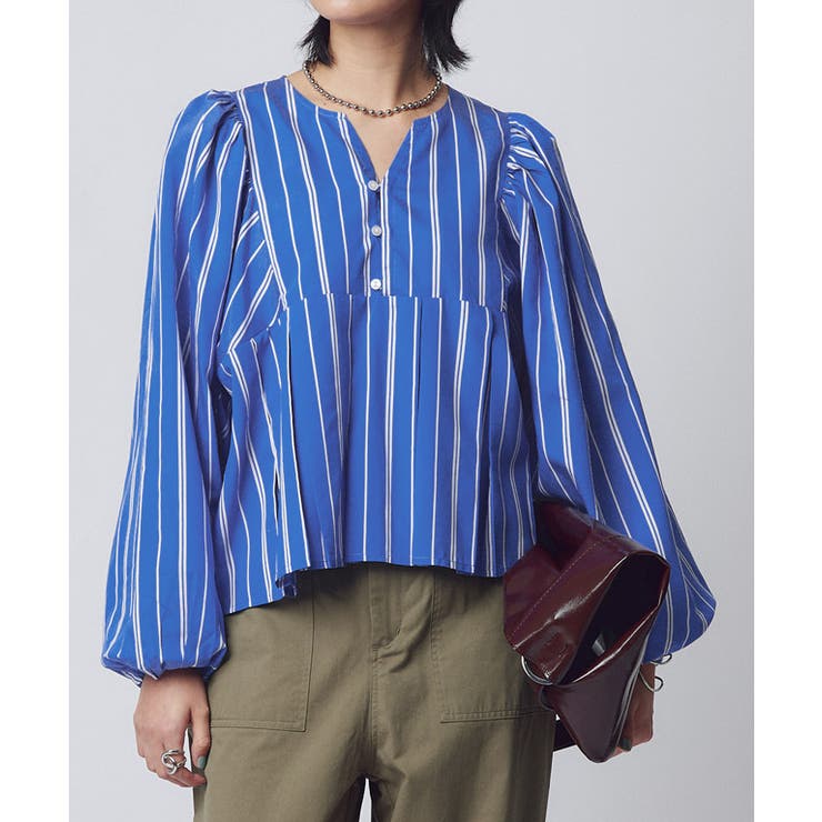 ストライプ | [RASW]ボリュームスリーブプリーツブラウス ブラウス ボリュームスリーブ | Pierrot