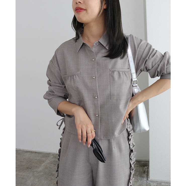 杢グレージュ | [ECLAM]サイドドロストクロップドシャツ シャツ ドロストデザイン | Pierrot