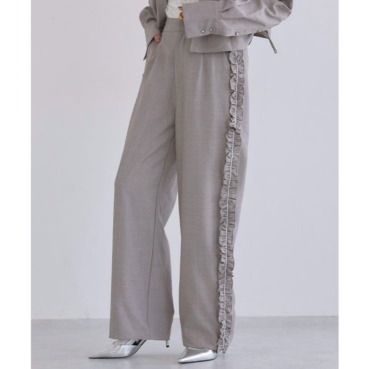 杢グレージュ | [ECLAM]サイドフリルデザインパンツ パンツ サイドフリル | Pierrot