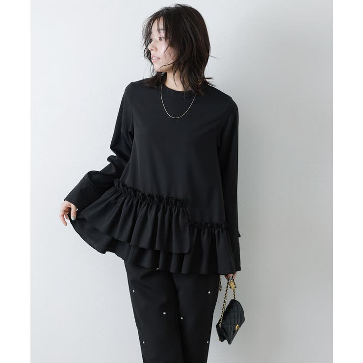 ブラック | ヘムフリルアシメブラウス ブラウス アシメトリー | Pierrot