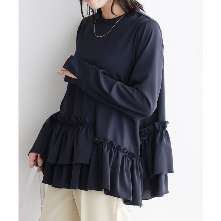 ネイビー | ヘムフリルアシメブラウス ブラウス アシメトリー | Pierrot