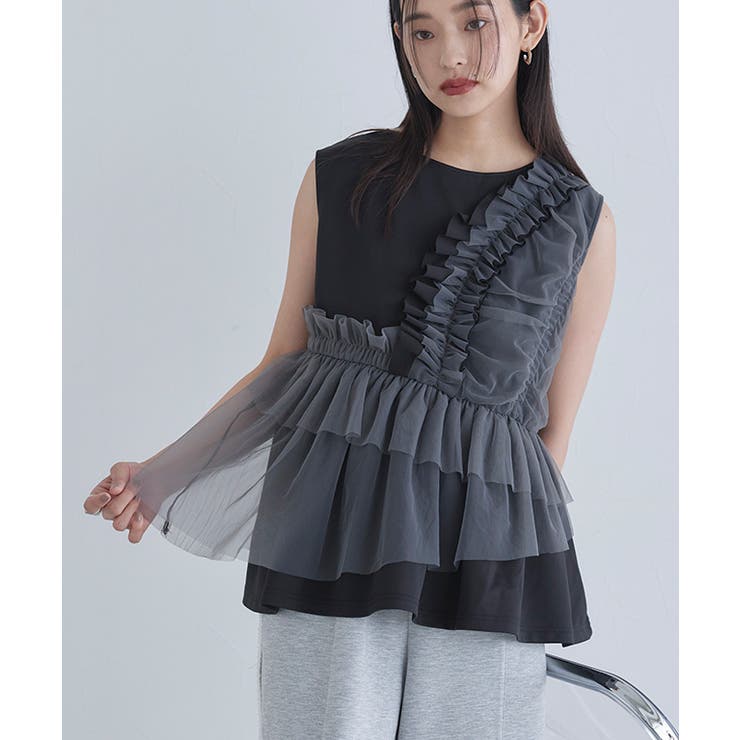 チュールデザインプルオーバー カットソー チュールデザイン