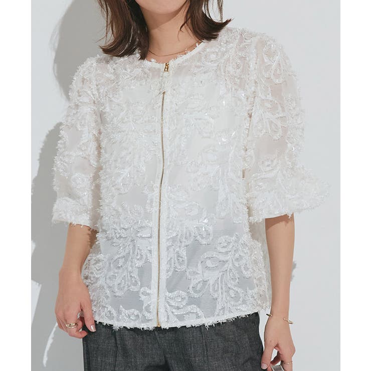 2wayジャカードジップボリュームブラウス ブラウス フラワージャカード | Pierrot | 詳細画像5 