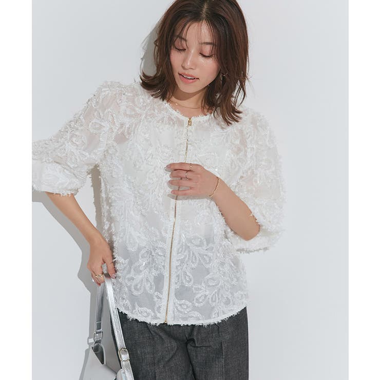 2wayジャカードジップボリュームブラウス ブラウス フラワージャカード | Pierrot | 詳細画像14 