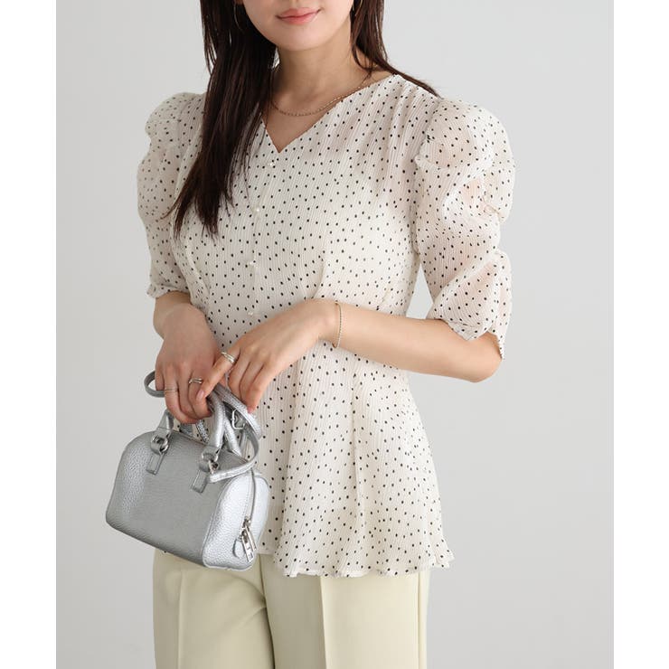 アイボリー | ドット楊柳ウエストタックブラウス ブラウス ドット | Pierrot