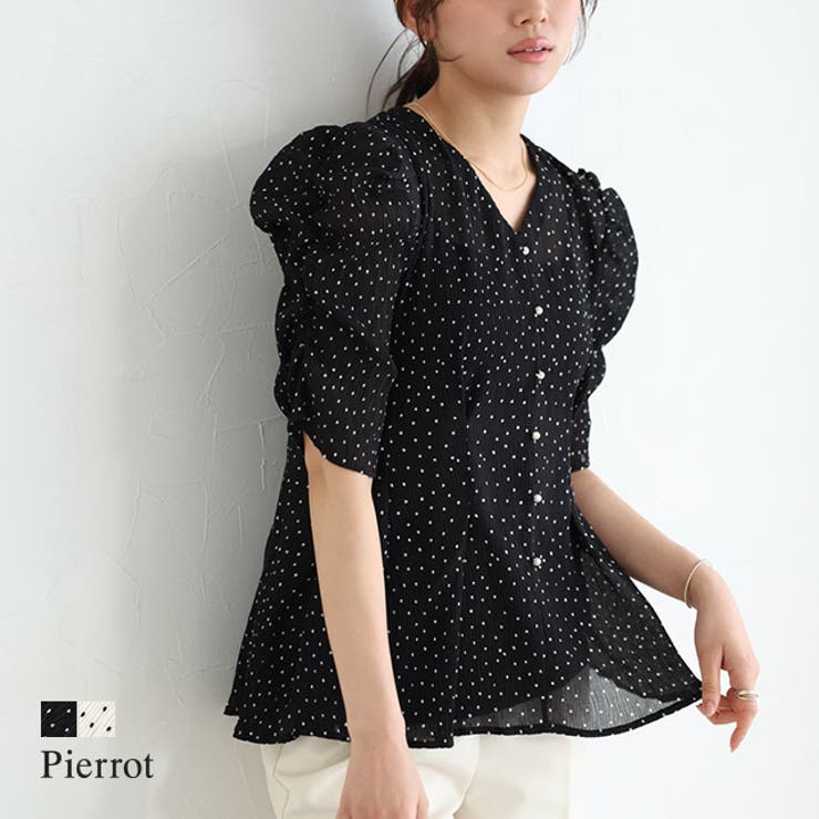 ドット楊柳ウエストタックブラウス ブラウス ドット | Pierrot | 詳細画像1 