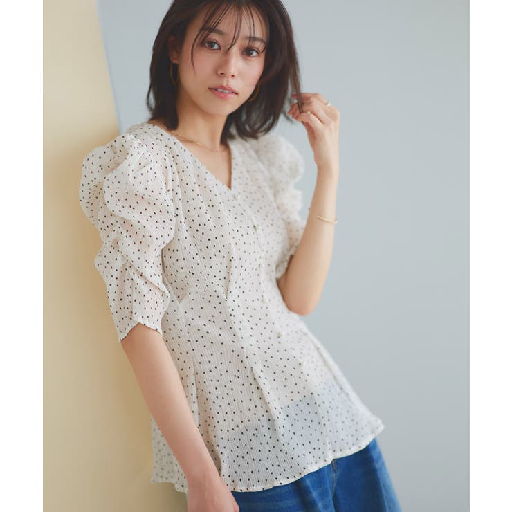ドット楊柳ウエストタックブラウス ブラウス ドット | Pierrot | 詳細画像16 