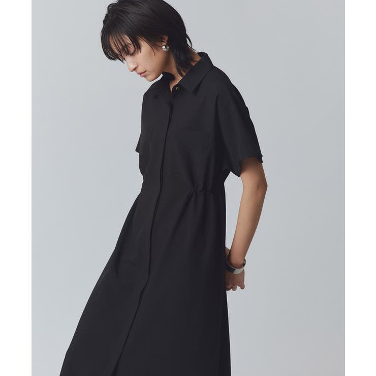 ブラック | ウエストドロストシャツワンピース シャツワンピース 比翼仕立て | Pierrot