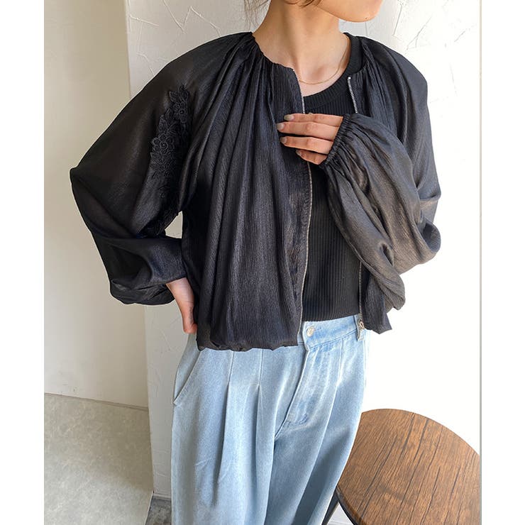 レース刺繍バルーンショートブルゾン