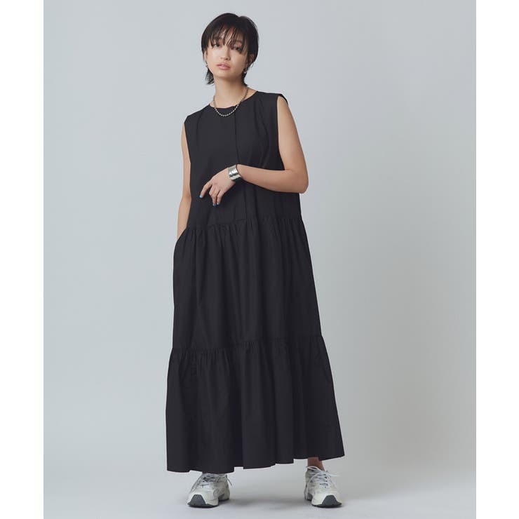 ブラック | タックスリーブティアードワンピース ワンピース ノースリーブ | Pierrot