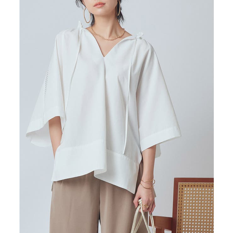 オフホワイト | [RASW]フリルネックレースブラウス ブラウス はしごレース | Pierrot