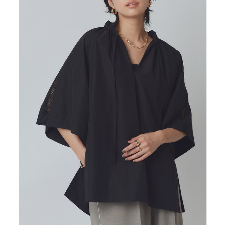 ブラック | [RASW]フリルネックレースブラウス ブラウス はしごレース | Pierrot