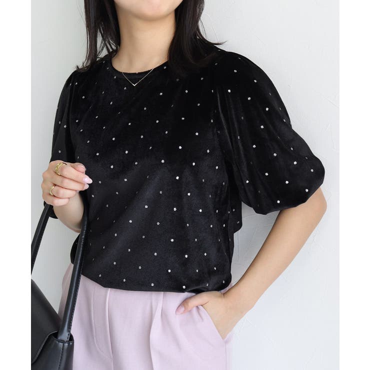 ブラック | ラメドットベロアトップス ラメ ベロア | Pierrot