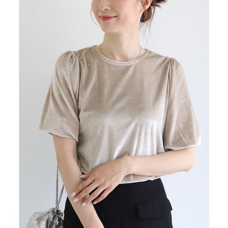 ライトベージュ | ラメドットベロアトップス ラメ ベロア | Pierrot