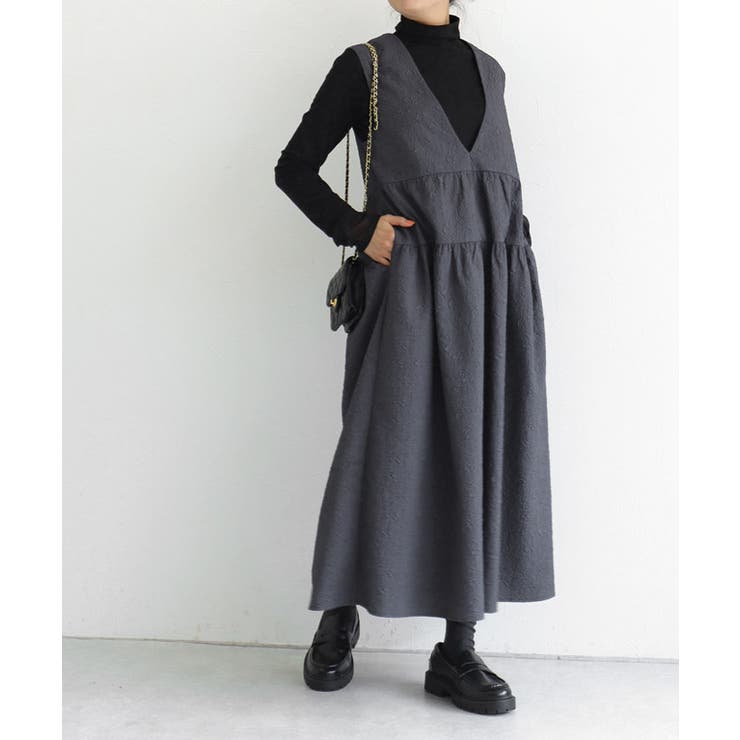 チャコール | ふくれジャカードティアードジャンパースカート ジャンパースカート | Pierrot