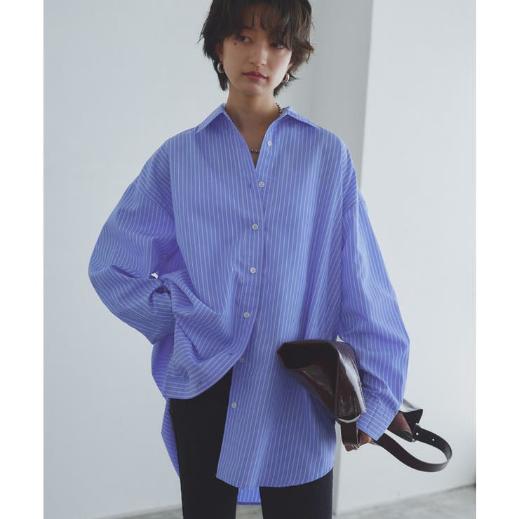 ブルー×オフホワイト | [RASW]2レングスオーバーシャツ シャツ オーバーサイズ | Pierrot