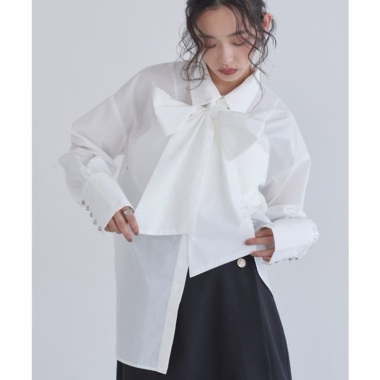 オフホワイト | [ECLAM] ロングカフスボウタイシャツ シャツ | Pierrot