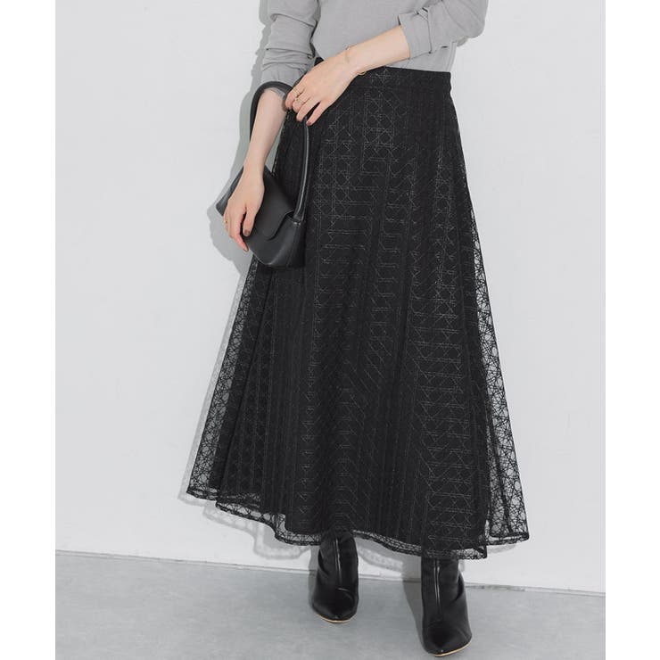 ブラック | シアーチェックフレアスカート スカート フレア | Pierrot