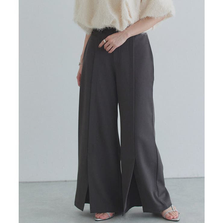 チャコール | [ECLAM] フロントスリットワイドパンツ パンツ | Pierrot