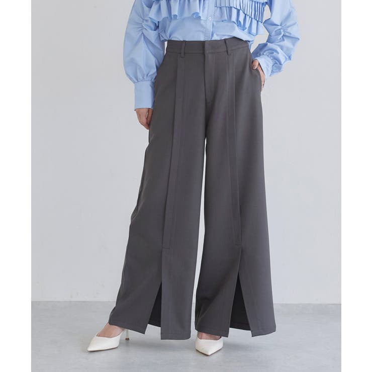 チャコール | [ECLAM] フロントスリットワイドパンツ パンツ | Pierrot