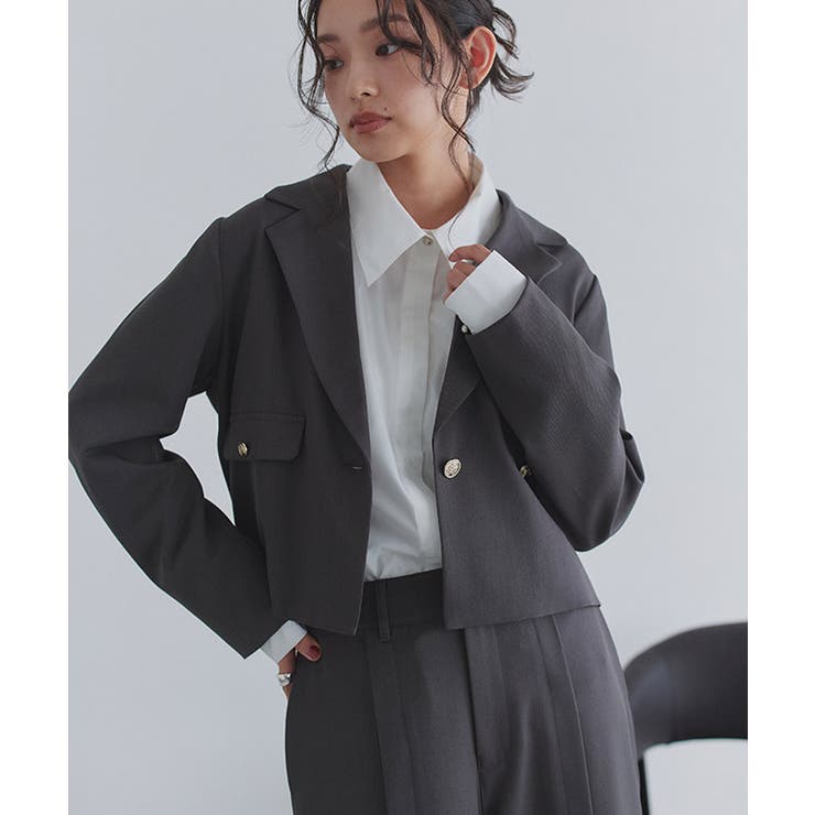 チャコール | ゴールドボタンクロップドジャケット ジャケット ゴールドボタン | Pierrot