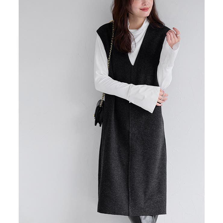 杢ダークチャコール | インナーセット深Vウールタッチジャンスカ ジャンスカ ウールタッチ | Pierrot