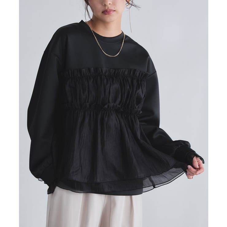 ブラック | [ECLAM]ペプラムドッキングプルオーバー ふんわり 女性らしい | Pierrot