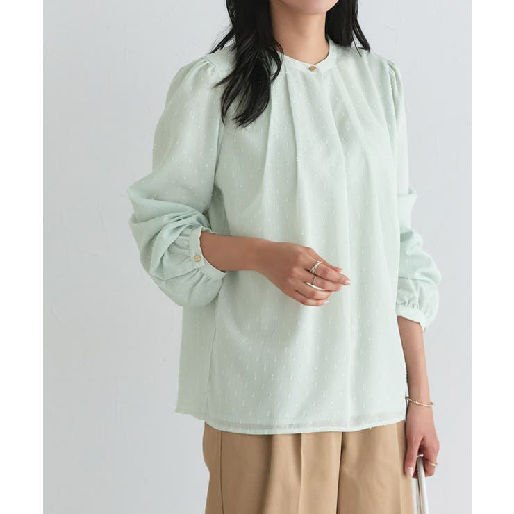 ミント | タックデザインドビーシフォンブラウス ドット 上品 | Pierrot