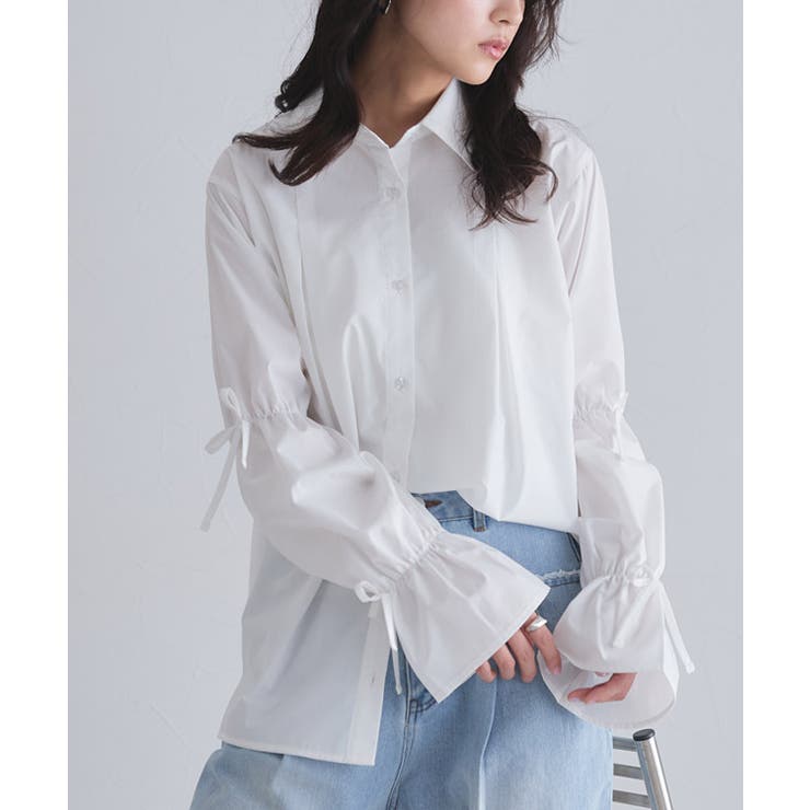 オフホワイト | [ECLAM]キャンディースリーブタックシャツ 着映え プリーツ | Pierrot