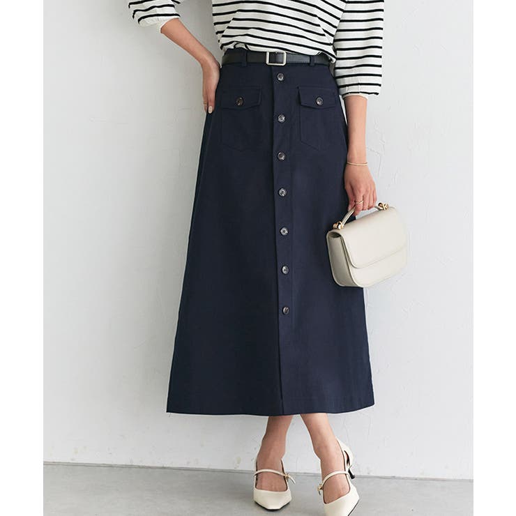 ネイビー | ポケットデザインツイルスカート ナロースカート ハリ感 | Pierrot