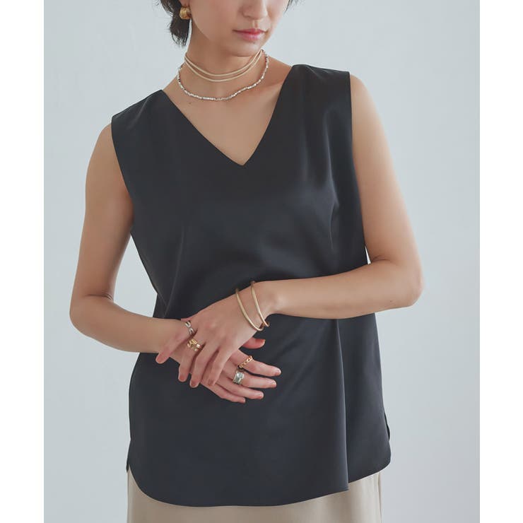 ブラック | [RASW]2wayサテンタンクトップ 光沢 滑らか | Pierrot