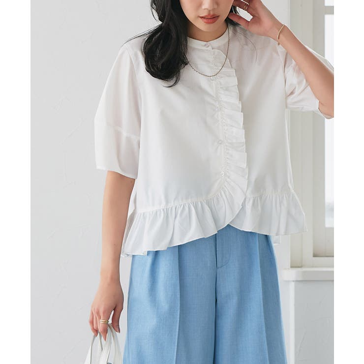 オフホワイト | フリル構築袖ブラウス シルエット キープ | Pierrot