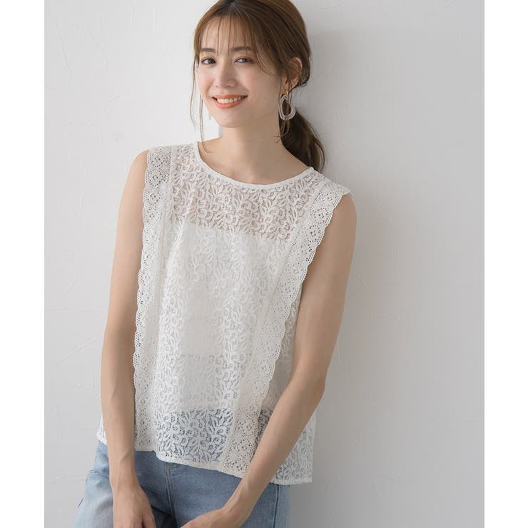 ラッセルレースノースリーブブラウス レース 総レース ノースリ  タンクトップ[品番：PRTW0001877]｜Pierrot（ピエロ）のレディースファッション通販｜SHOPLIST（ショップリスト）