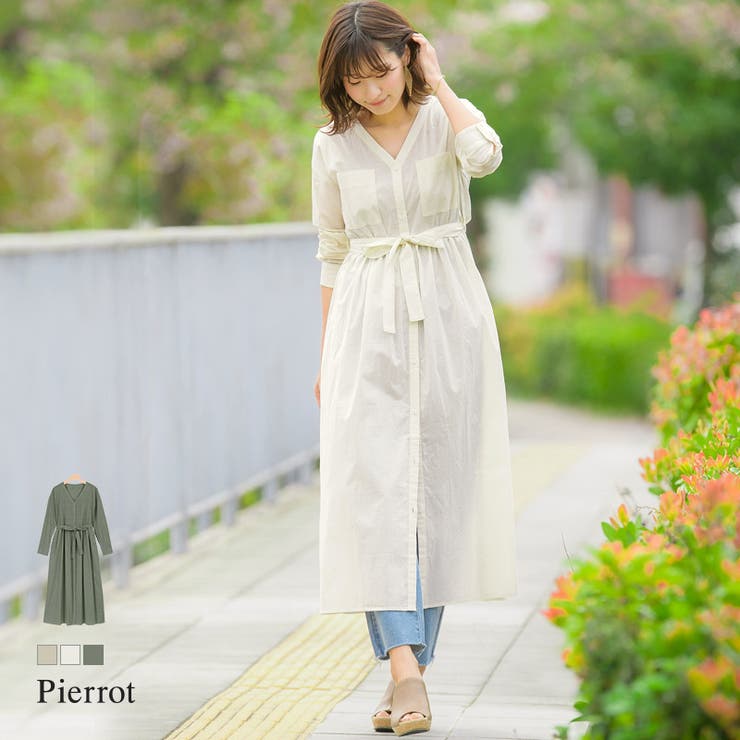 ノーカラーシャツワンピースワンピース ガウンワンピース コットン100 品番 Prtw Pierrot ピエロ のレディースファッション通販 Shoplist ショップリスト
