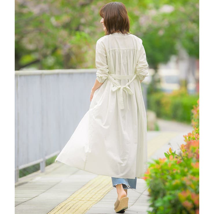 ノーカラーシャツワンピースワンピース ガウンワンピース コットン100