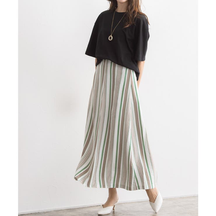 ブラウン | マルチストライプマキシスカート スカート フレアスカート ロング丈 マルチ | Pierrot