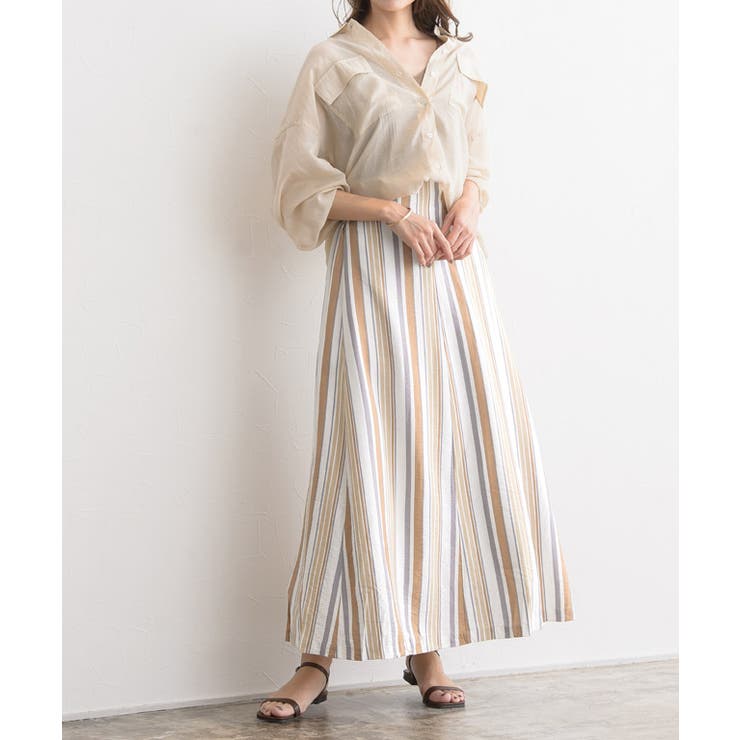 マルチストライプマキシスカート スカート フレアスカート ロング丈 マルチ | Pierrot | 詳細画像4 