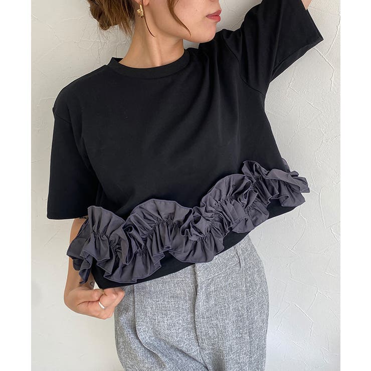 ブラック×チャコール | [ECLAM] フリルドッキングトップス カットソー | Pierrot