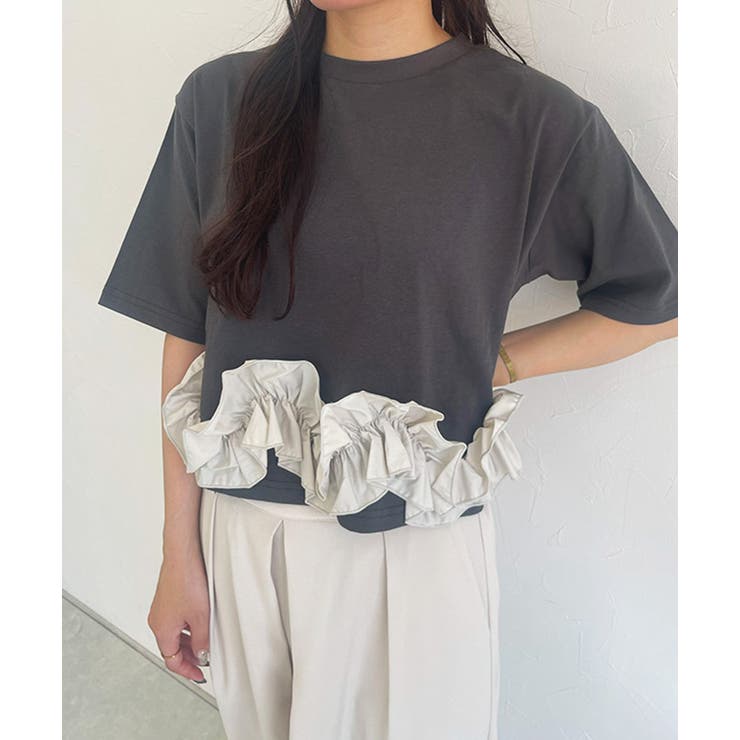 グレー×アイボリー | [ECLAM] フリルドッキングトップス カットソー | Pierrot