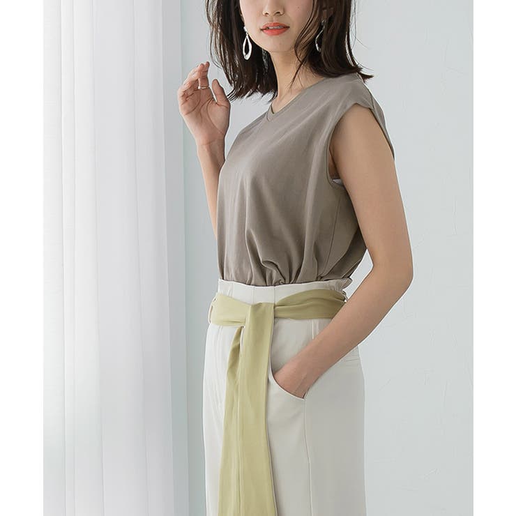 タックスリーブカットソー ノースリーブ カットソー タック