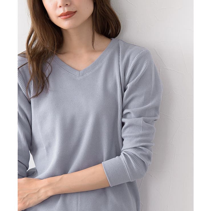 ラベンダーグレー | ネックが選べる ワッフルロンTTシャツ 長袖 | Pierrot