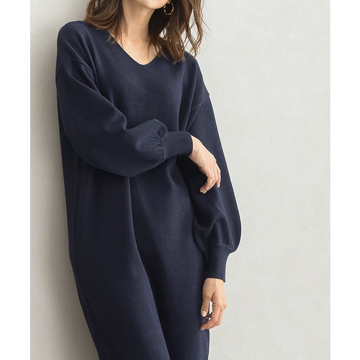 もっちりカシミヤVネックニットワンピース カシミア カシミヤ[品番