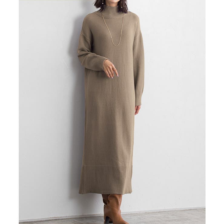 もっちりカシミヤタッチハイネックロングニットワンピース