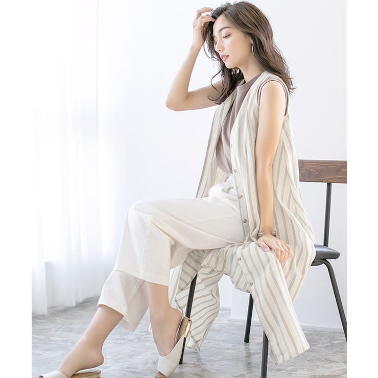 ストライプAラインワンピースストライプ カラーストライプ Aライン Vネック | Pierrot | 詳細画像3 