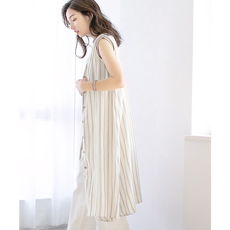 ストライプAラインワンピースストライプ カラーストライプ Aライン Vネック | Pierrot | 詳細画像4 